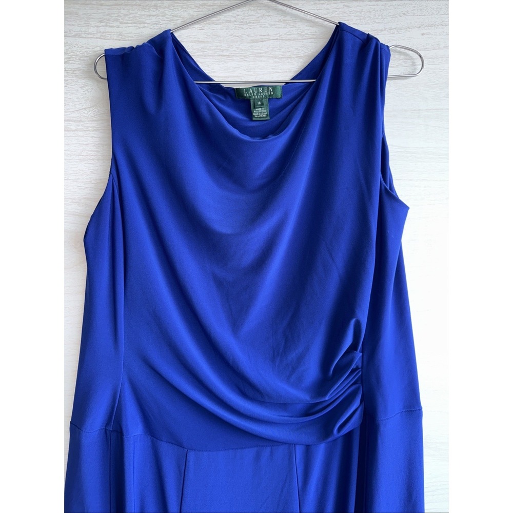 Lauren Ralph Lauren blue sleeveless Cowl Neck Dress Sz 16 - Picture 3 of 7